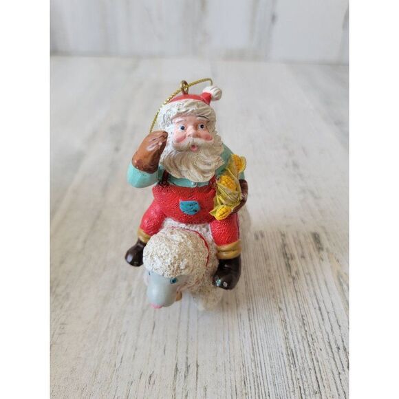 Santa Claus farmer corn sheep glitter ornament Xmas decor folk art - Picture 2 of 6